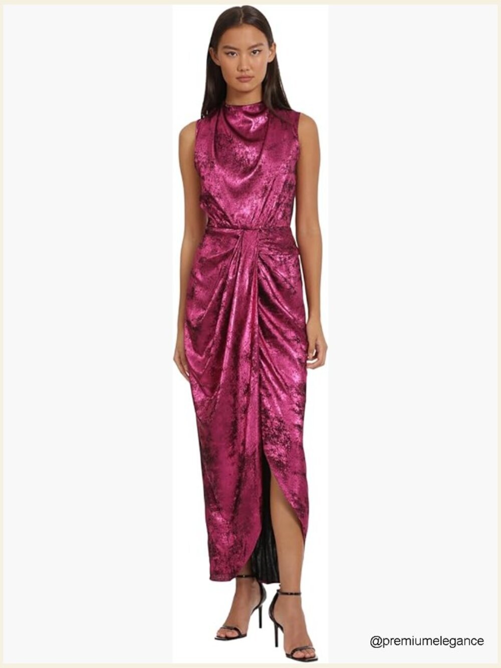 Sequin Foil Maxi Cocktail Dress Sleeveless Wrap